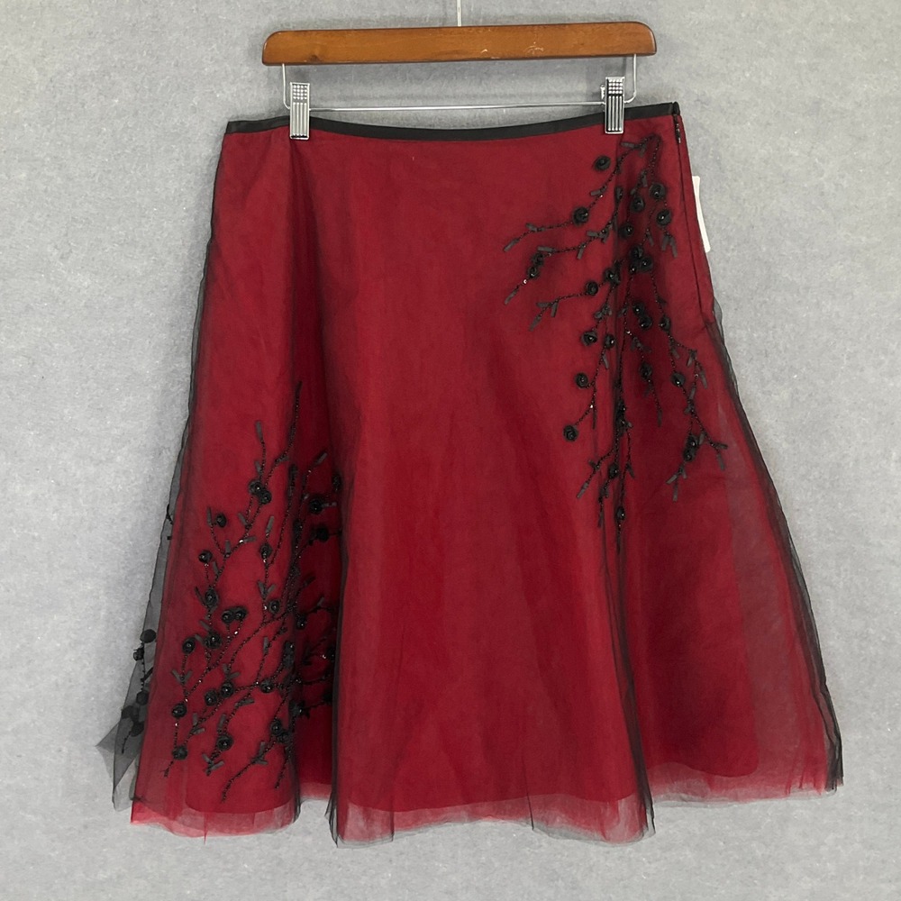 Victor Costa Tulle Skirt Sz 12 Red Black Embellished Vamp Whimsigoth Grunge VTG